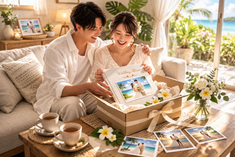 アルバムをみるカップル